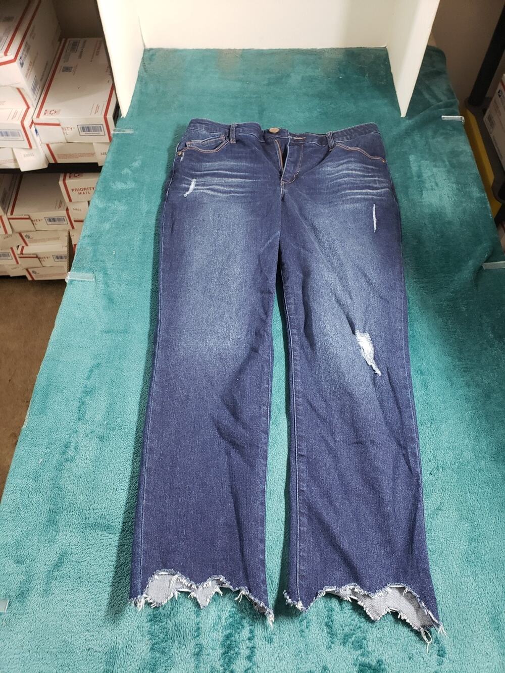 Democracy Jeans Size 10 Women Blue Pants Stretch Fray Hem Elastic Waist Ankle